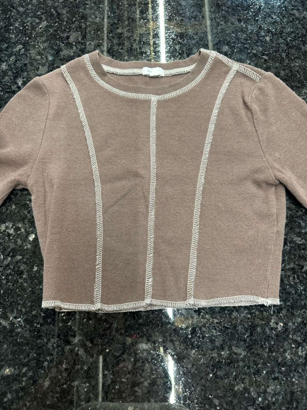 Garage Crop Ribbed Long Sleeve with Contrast Stitching